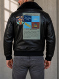 Men Leather Patches Flight Bomber Coat with Faux Fur Collar