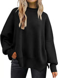 Women's Autumn Batwing Round Neck Side Slit Pullover Sweaters
