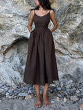 Beach Casual Pure Cotton Backless Strappy Dress for Women