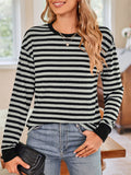 Women's Long Sleeve Casual Stripe Round Neck T-Shirt