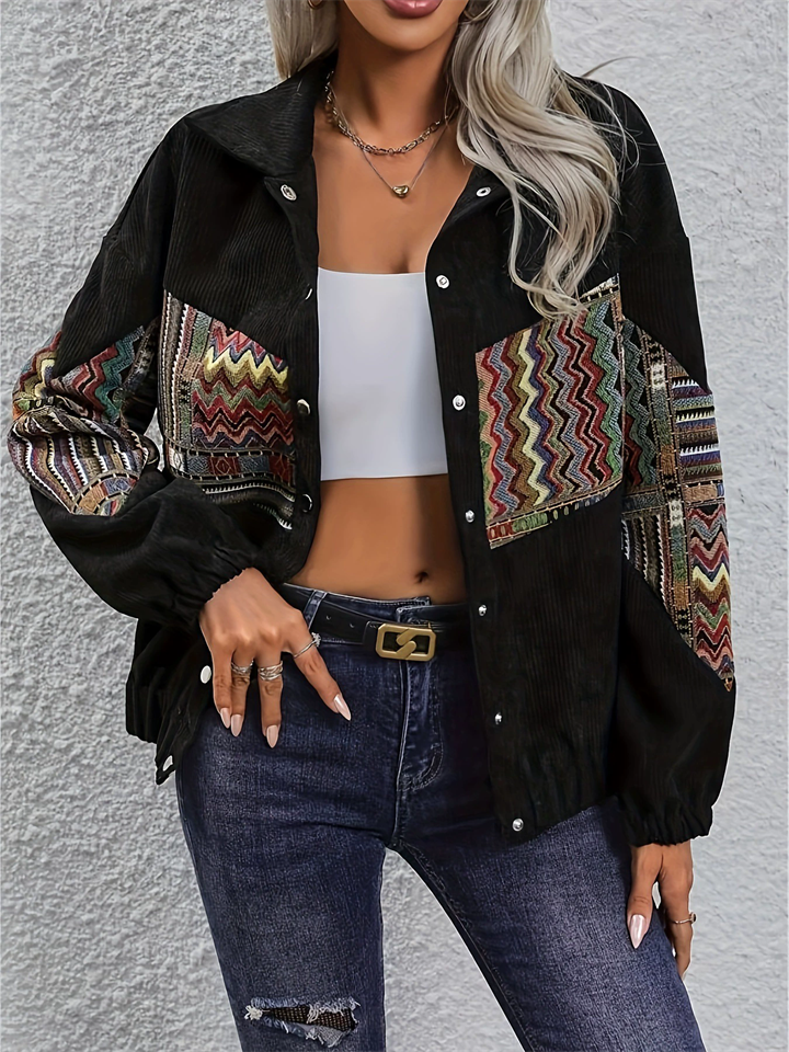 Women's Autumn Ethnic Style Patchwork Button Up Black Cardigan Jackets