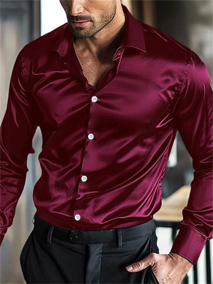 Men's Casual Drape Button Up Shiny Dress Shirts