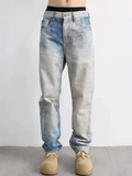 Men Streetwear Wash Jeans Vintage Straight Leg Denim Pants