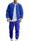Men's Stripe Buttons Baseball Jacket and Jogger Pants Set for Casual Wear