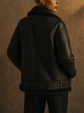 Womens Oversized Faux Shearling Aviator Biker Jacket with Zipper Pocket
