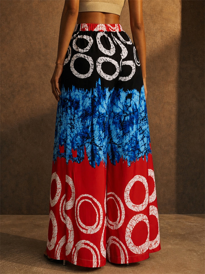 Women High Waist Summer Boho Print Wide Leg Palazzo Pants