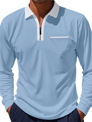 Men's Classic Breathable Lapel Contrast Color Long Sleeve Polo Shirts