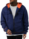 Men's Autumn Fleece Zipper Long Sleeve Cargo Pockets Cardigan Hoodie