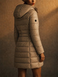 Women Detachable Hooded Slim Fit Mid Length Quilted Puffer Coat