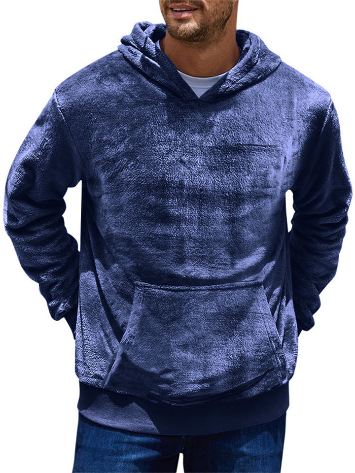 Men's Solid Color Long Sleeve Pullover Fleece Hoodie