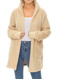 Women's Loose Fit Hooded Fleece Long Cardigan Warm Casual Coats with Pockets