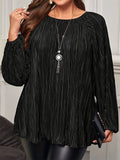 Women's Plus Size Vintage Pleated Round Neck Long-sleeved Blouses