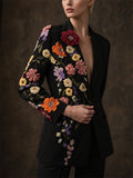 Women's Stylish 3D Floral Crochet Embroidered Black Blazer