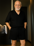 Men's Cozy Solid Color Knitting Shirt & Shorts Set