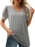 Women's Elegant Mesh Puff Sleeve V-Neck Slim Fit Shirt