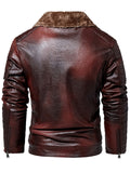 Men's Winter Fleece Lined Zipper Pockets Faux Leather Warm Casual Outerwear Coats