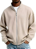 Men's Autumn Ribbed Zip-Up Cardigan Casual Loose Fit Outwear
