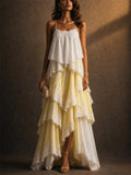 Women Boho Tiered Lace Ruffle Ombre Chiffon Maxi Dress