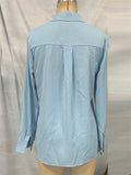 Women's Elegant Blue Solid Color Button Up Lapel Long Sleeve Blouses