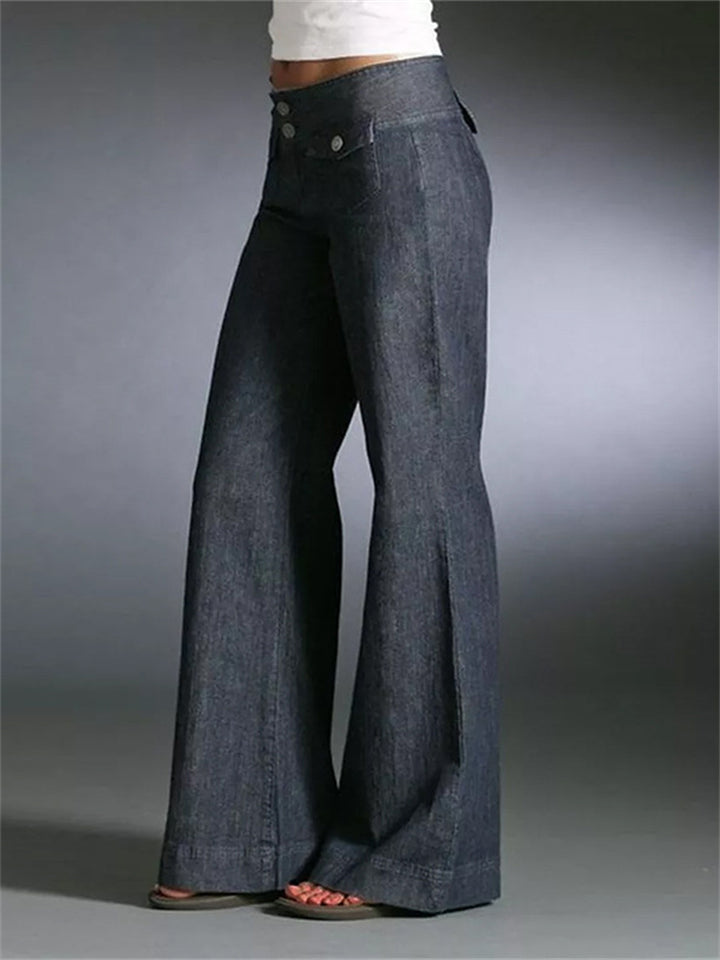 Unique Front Pockets Women's Slimming Dark Grey Denim Pants
