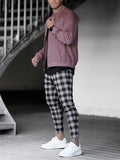 Male Fitted Plaid Stretchy Muscular Casual Trousers