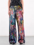 Women's Stylish Streetwear Colorful Painting Print Wide-Leg Denim Pants