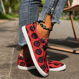 Female Large Size Halloween Skull Pumpkin Print Casual Loafers