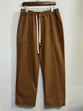 ‌Men's Casual Drawstring Loose-Fit Cargo Trousers with Bottons Decor