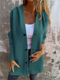 ‌Women's Autumn Simple Button Up Hooded Jackets with Pockets