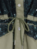 Women's Army Green Chic Sequin Multi Pocket Coat