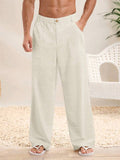 Men's Solid Color Casual Mid-Rise Wide Leg Straight Trousers