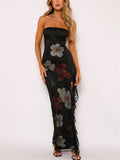 Ladies Sexy Off Shoulder High Split Lace Patchwork Bustier Dress