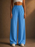 Womens High Waisted Pockets Wide Leg Lounge Pants