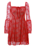 Flared Sleeve Ruffle Sexy Lace Dress for Ladies