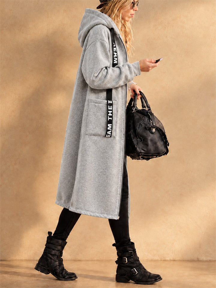 Women Long Hooded Cardigan Fleece Zip Up Oversized Coat