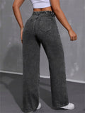 Women's Vintage Mid-Waisted Wide Leg Jeans Washed Denim Pants