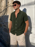 Mens Casual Summer Outfit Textured Shirt and Drawstring Pants Beach Set