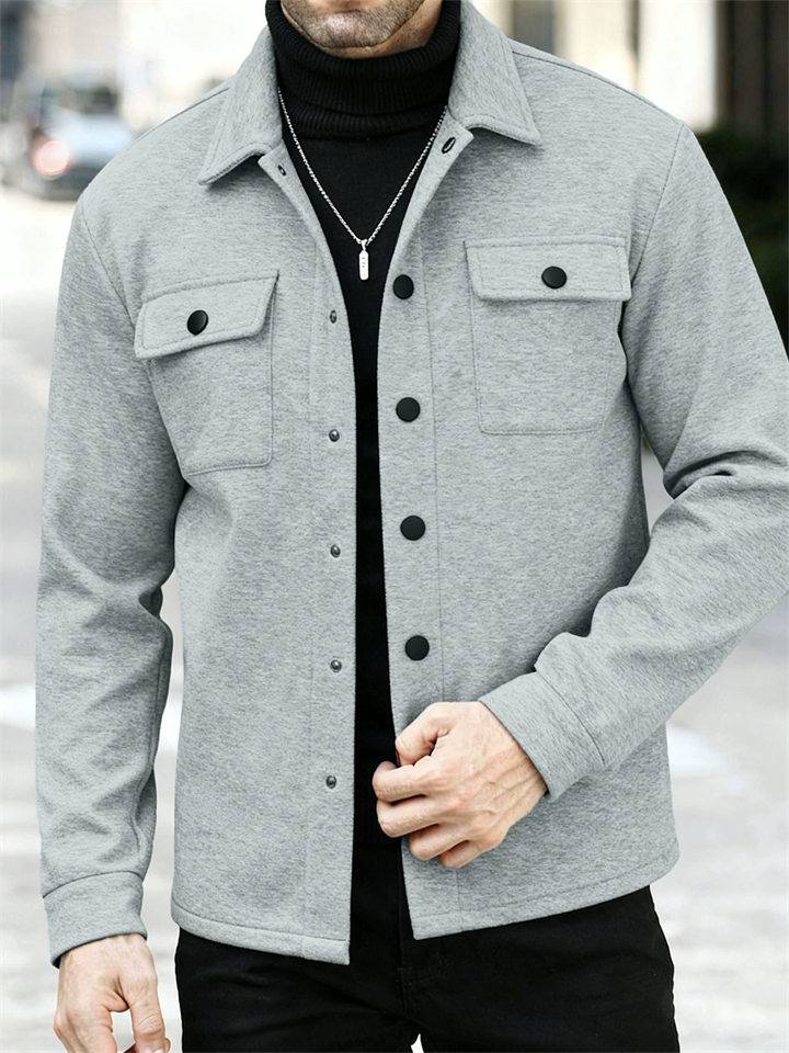 Men's Autumn Fleece-Linen Casual Button-Up Shirt Jacket with Pockets