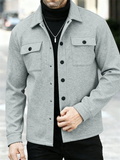 Men's Fleece-Linen Casual Button-Up Shirt Jacket for Spring Autumn