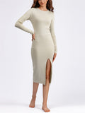 Women's Slim Fit O-neck Slit Knit Bodycon Dresses