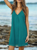 Summer Sexy Sleeveless Deep V Neck Mini Beach Dress for Lady