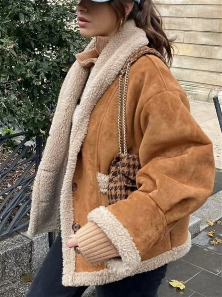 Women's Winter  Lapel Single Breasted Fleece-lined Coat