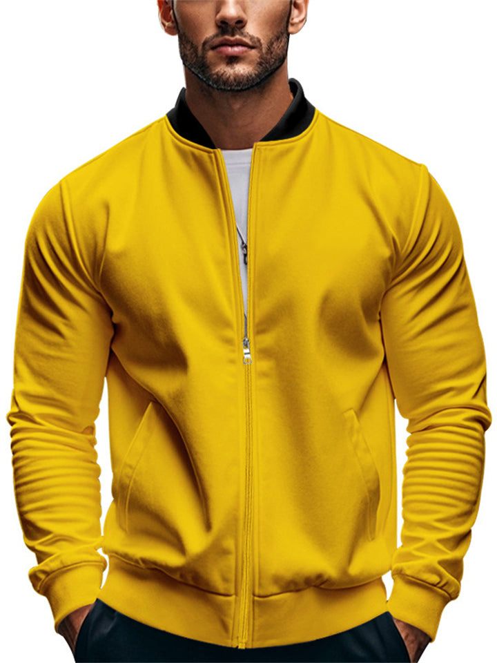 Men's Spring Contrast Color Baseball Collar Zip Jacket Coat
