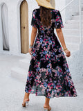 V-Neck Floral Print Holiday Maxi Dresses for Ladies