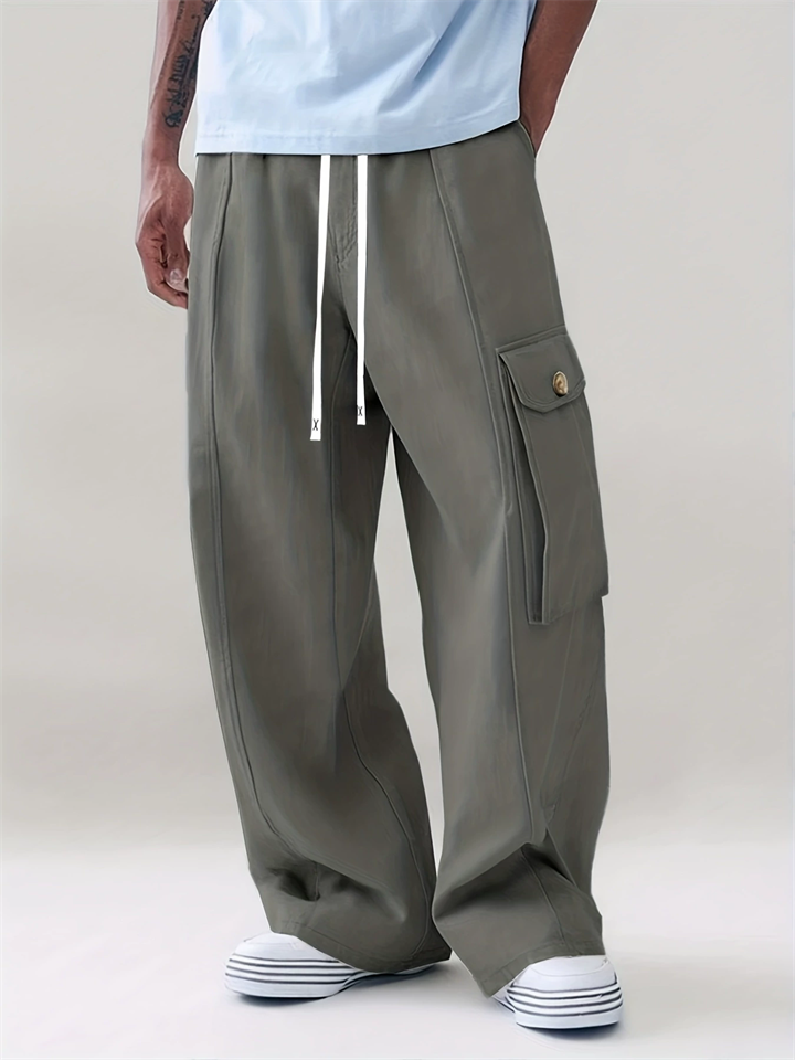 Men's Casual Loose Fit Cargo Pants with Side Flap Pockets‌