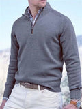 Men's Stand Collar Pullover Ribbed Hem Knitted Sweater