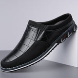 Men's Casual Plaid Faux Leather Flats Mule Slipper Shoes