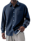 Men's Casual Long Sleeve Lapel Solid Color Stripe Shirts