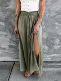 Women's Spring Summer Pure Color Slit Lace-up Skirts