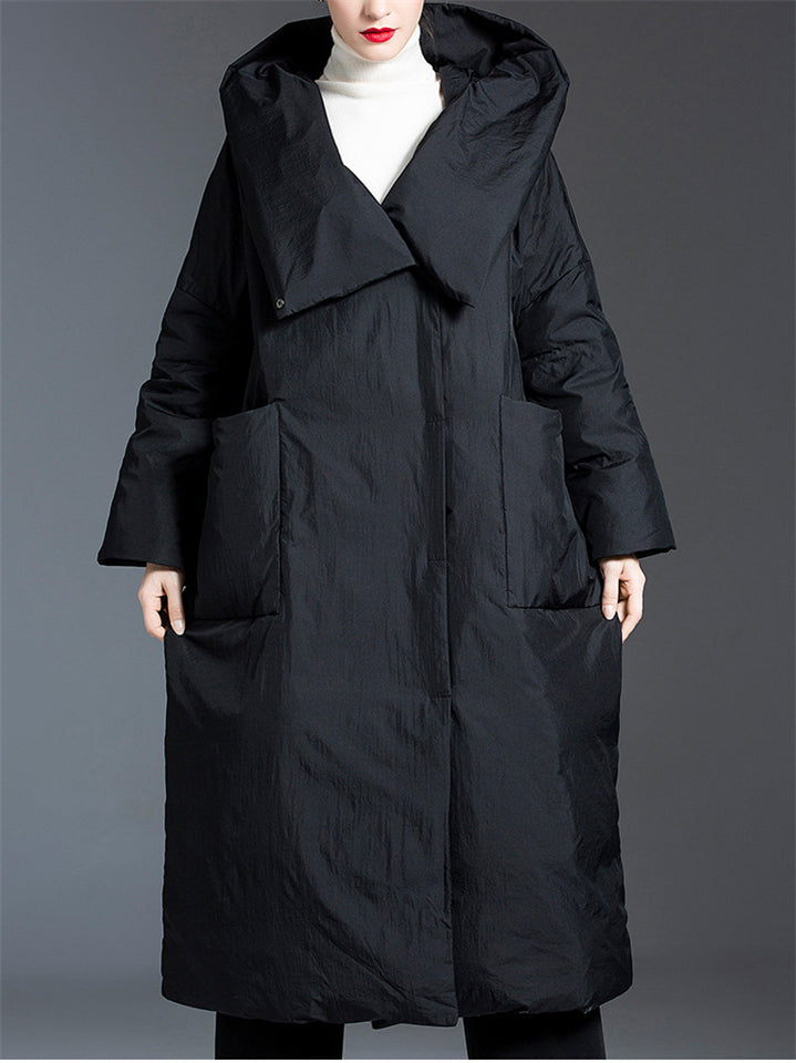 Korean Style Women's Hooded Knee Length Down Coat